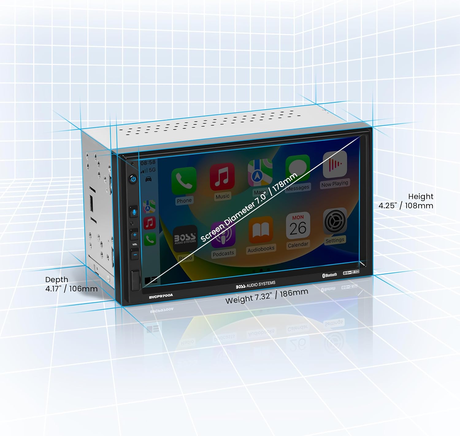 BOSS Audio Systems BVCP9700A Car Stereo - Apple CarPlay, Android Auto, Double Din, 7 Inch Touchscreen, Bluetooth, No CD DVD Player, AM/FM Radio Receiver