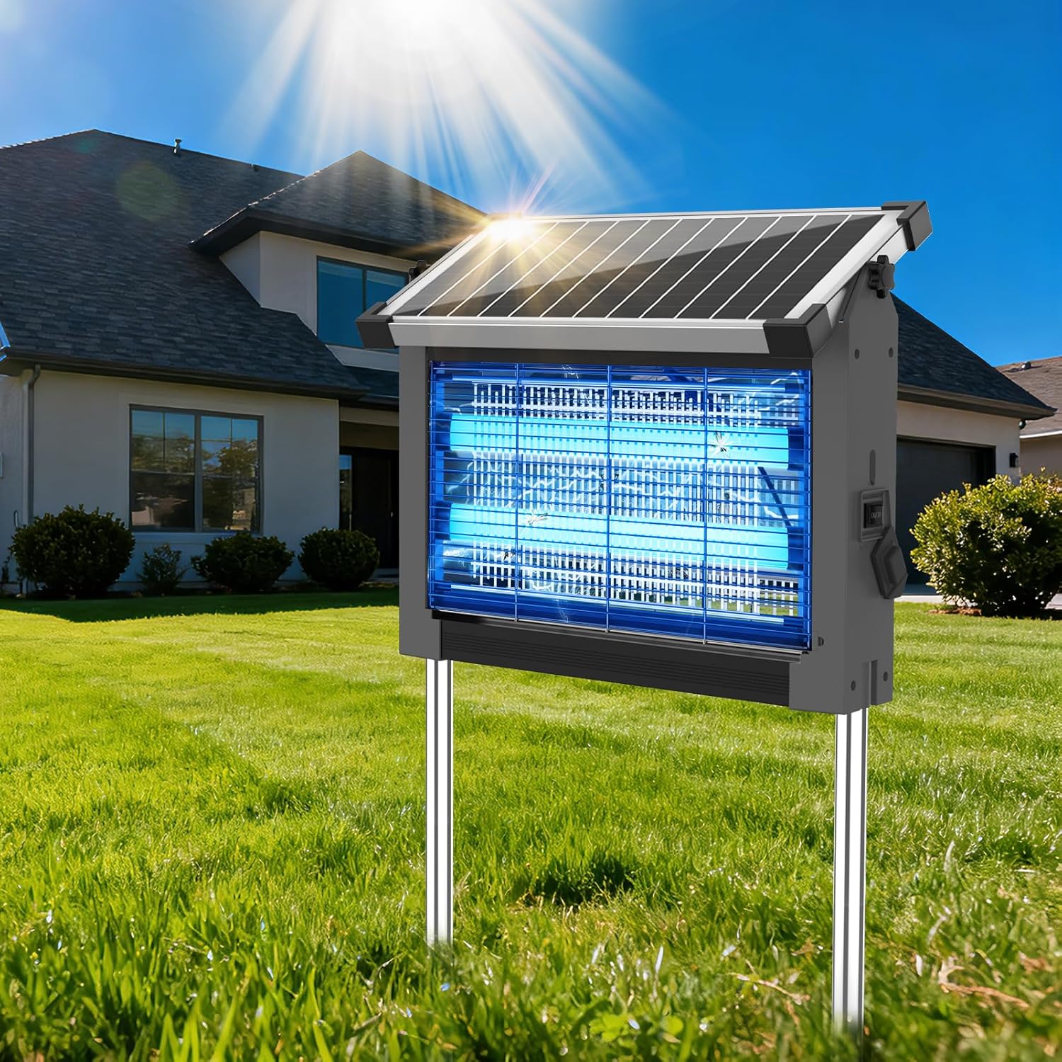 Solar Bug Zapper Outdoor, Mosquito Zapper Waterproof Electric Fly Zapper Rechargeable Mosquito Killer Lamp with 10W Solar Panel, 4500V Cordless Fly Trap for Backyard, Patio, Garden, RV, Camping