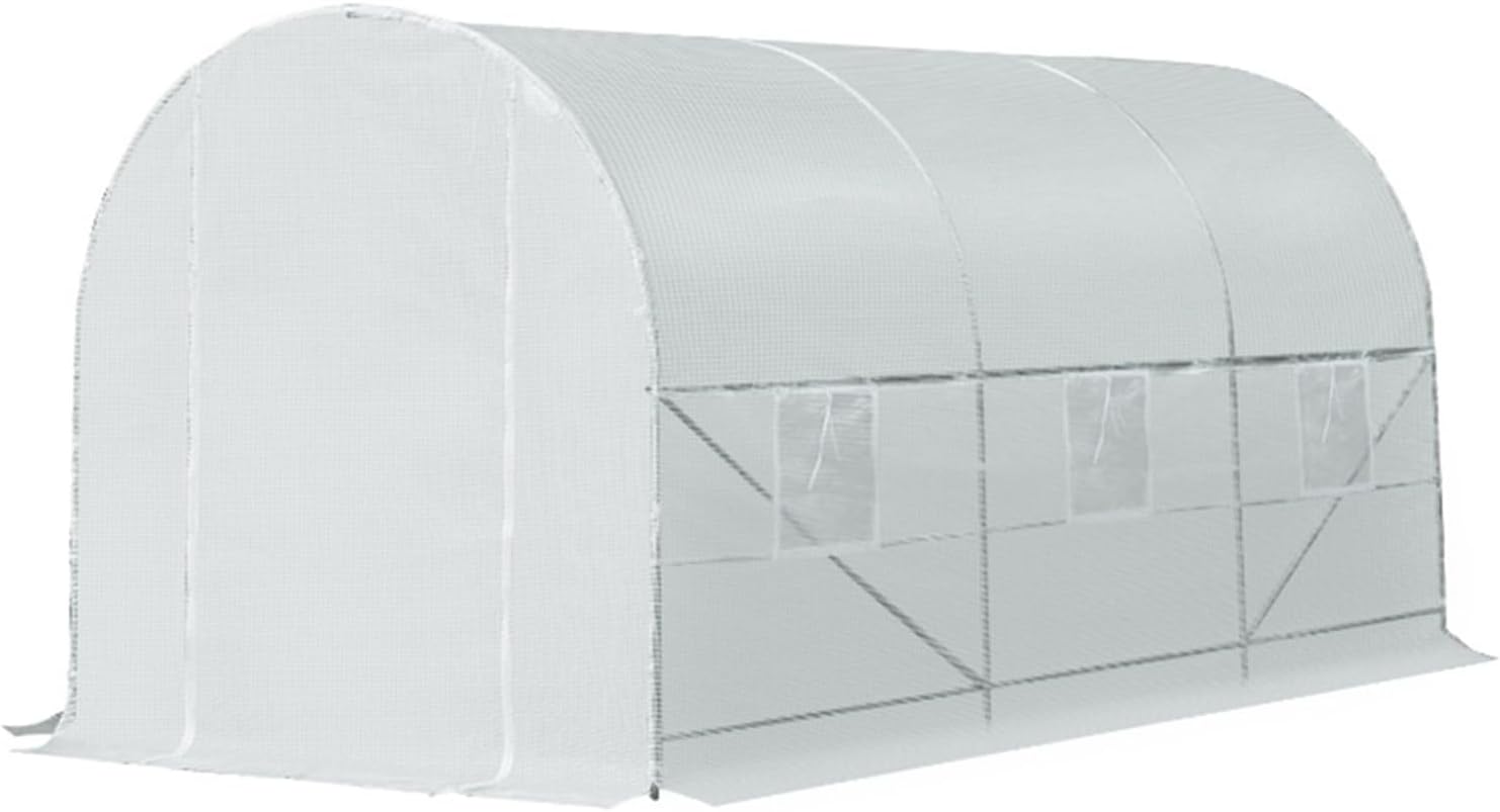 Walk-in Tunnel Greenhouse, Large Garden Hot House Kit with 6 Roll-up Windows & Roll Up Door 15' x 7' x 7'