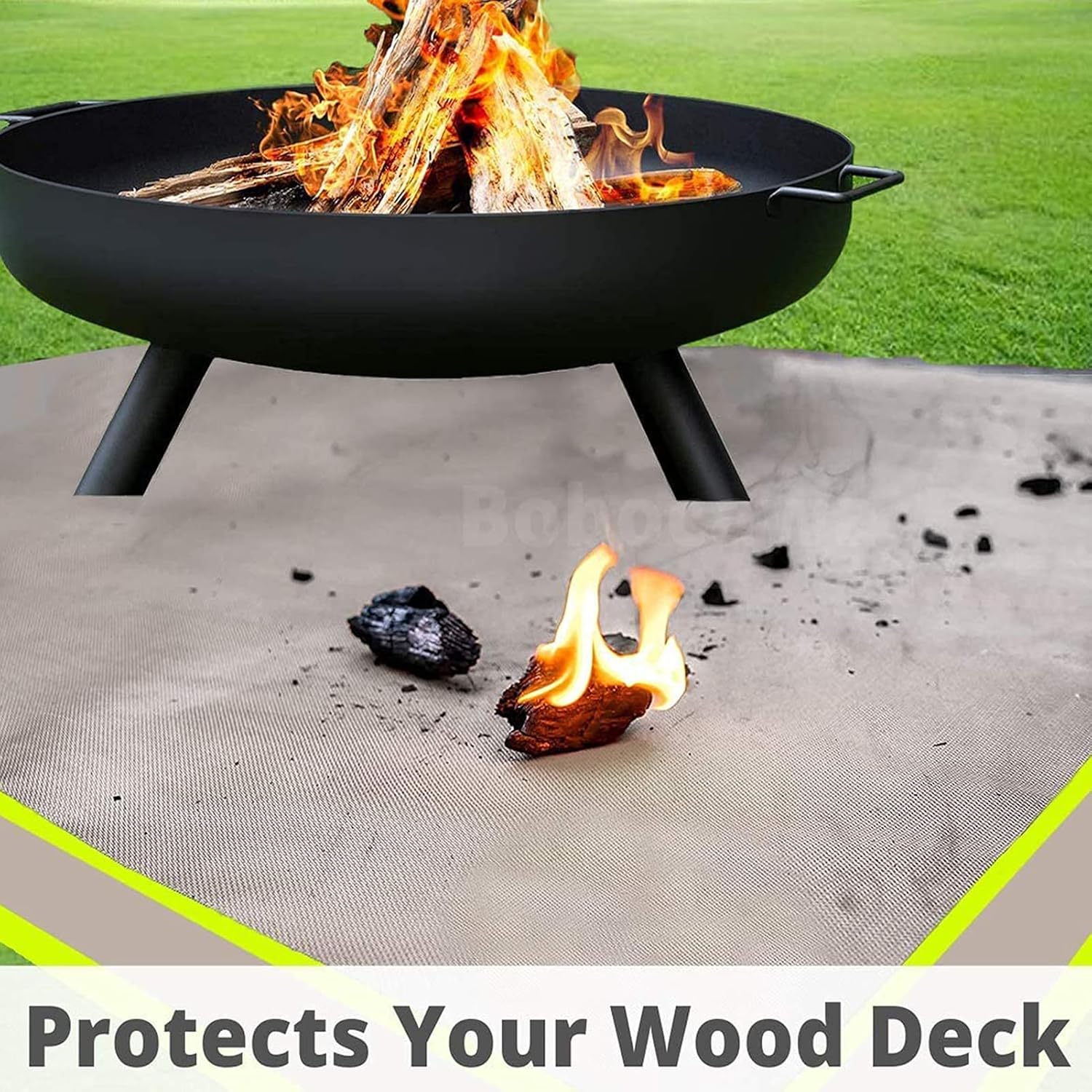 ItzZa Reflective Fire Pit Mat, Square Grill Pad,59in Round Floor Fire Pit Pad,Visible at Night with Reflective Strips,for Bonfire/Grill/Stove/Grass