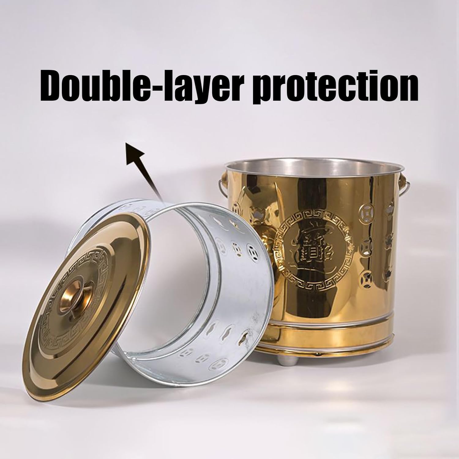 Burn Barrel, Burn Pit, Stainless Fire Bucket, Ventilated Metal Build with Cover Liner and Hook, Supports Controlled Burning for Yard Beach Balcony Tasks, Container for Wood Trash Garden Use