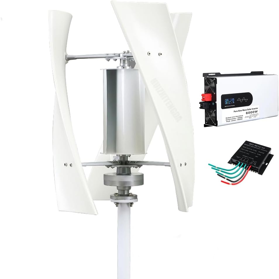 6000W 12V 24V 48V 220V Vertical Coreless Wind Generator Kit Wind Turbine Permanent Magnet Generator for Residential Use, Off-Grid Systems with MPPT Controller,24v