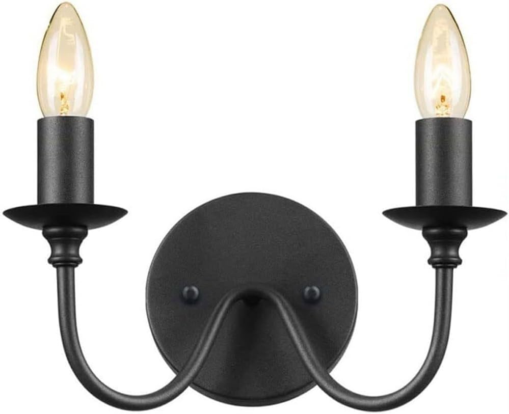 Farmhouse Rustic 2 Light Wall Sconce Light Fixture Black Candle Wall Lamp Modern Industrial Bathroom Vanity Lighting Fixture for Living Dining Room Kitchen Porch Bedroom Hallway Entryway