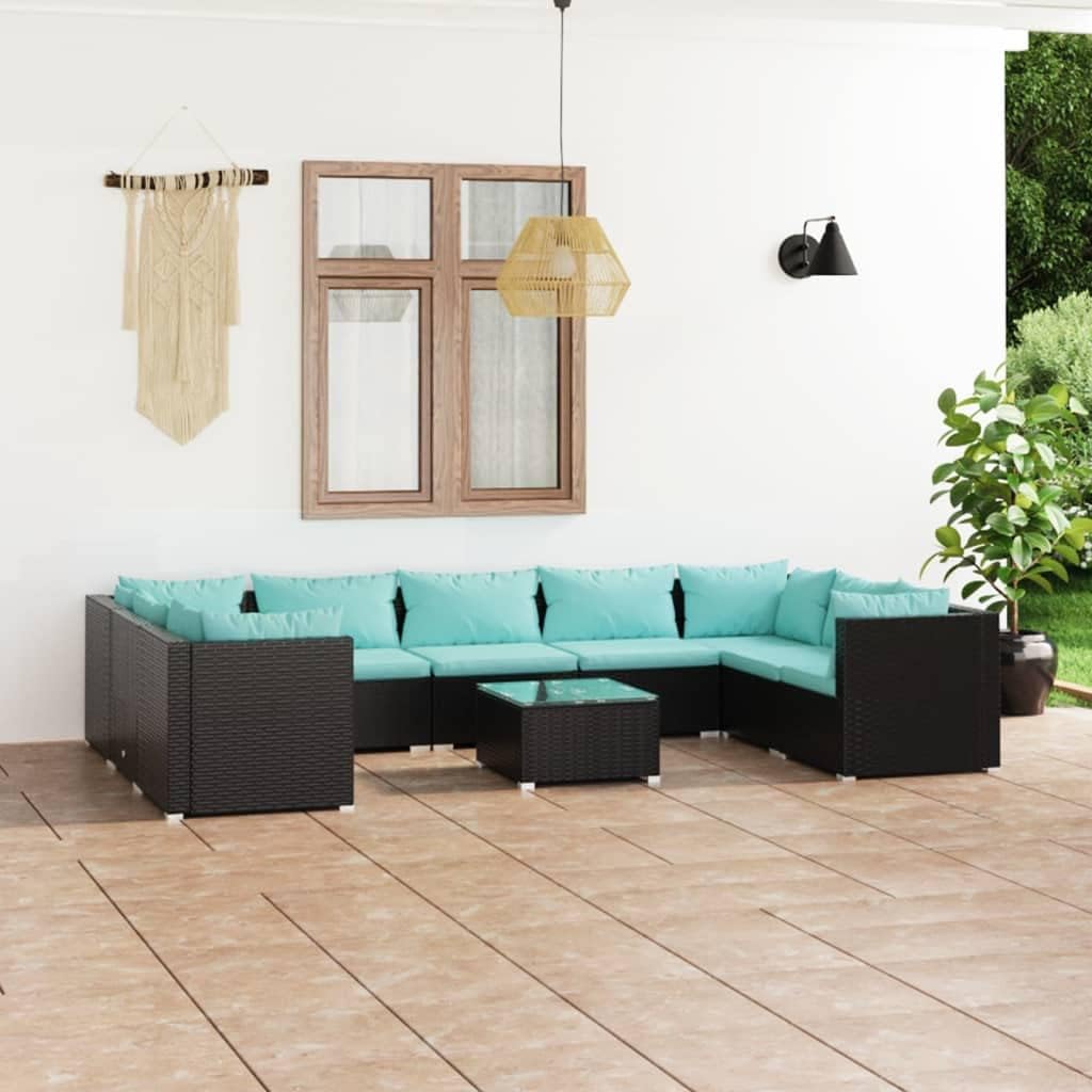10 Piece Patio Lounge Set with Cushions Poly Rattan Black,Poly Rattan Patio Lounge Set with Cushions: for Outdoor Relaxation and Gathering Patio Furniture Sets, Outdoor Furniture Sets
