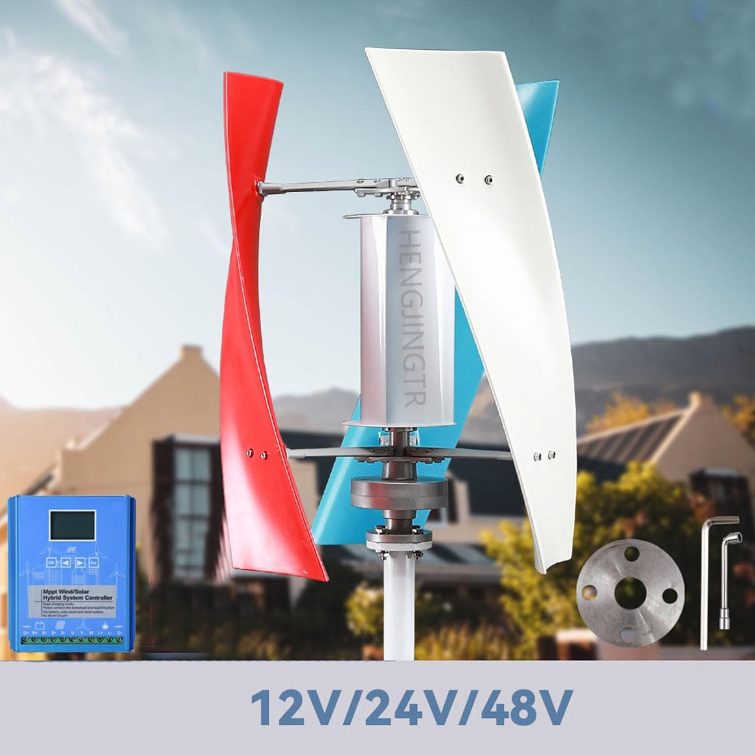 100W-800W Wind Turbine Generator Kit, 24V 12V Vertical Wind Turbine Set 3 Blade Wind Power Generator Kit for Home, Boat Monitoring Street Lighting