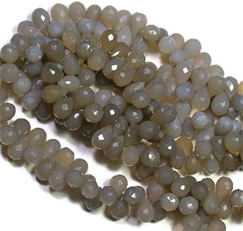13 inch natural beads strand of 10mm faceted drop gray chalcedony gemstone beads for DIY jewelry - necklace, bracelet, earring, ring.