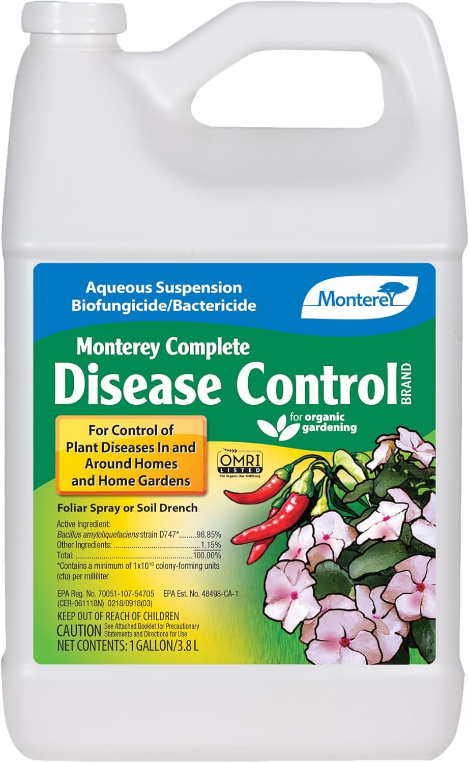 Monterey Complete Disease Control - Organic Gardening Biofungicide & Bactericide for Control of Plant Disease - 1 Gallon - Foliar Spray or Soil Drench