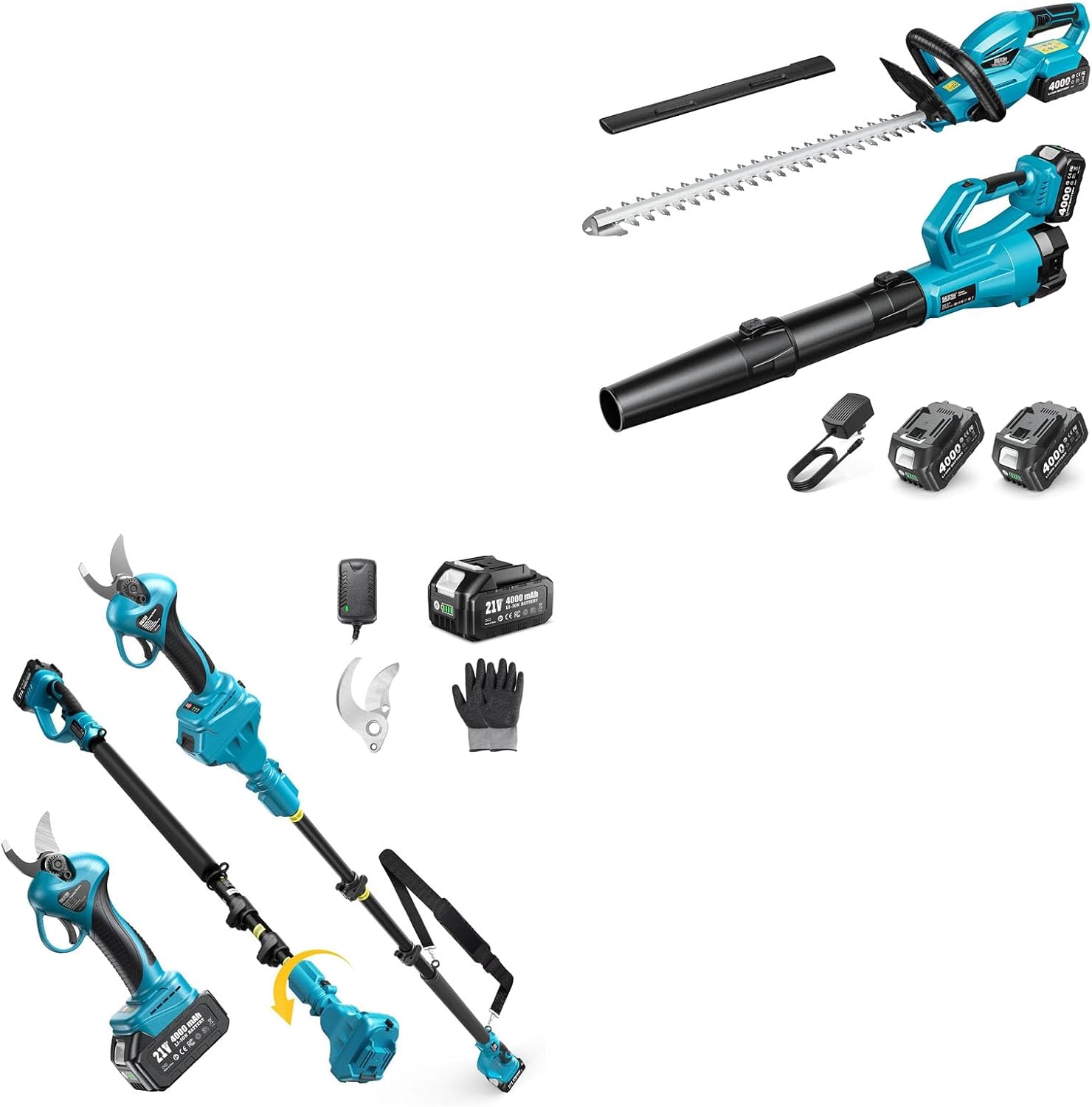 SEESII Cordless Hedge Trimmer and Leaf Blower Combo+Seesii 2-in-1 Electric Pruning Shears with Pole, 15Ft Reach