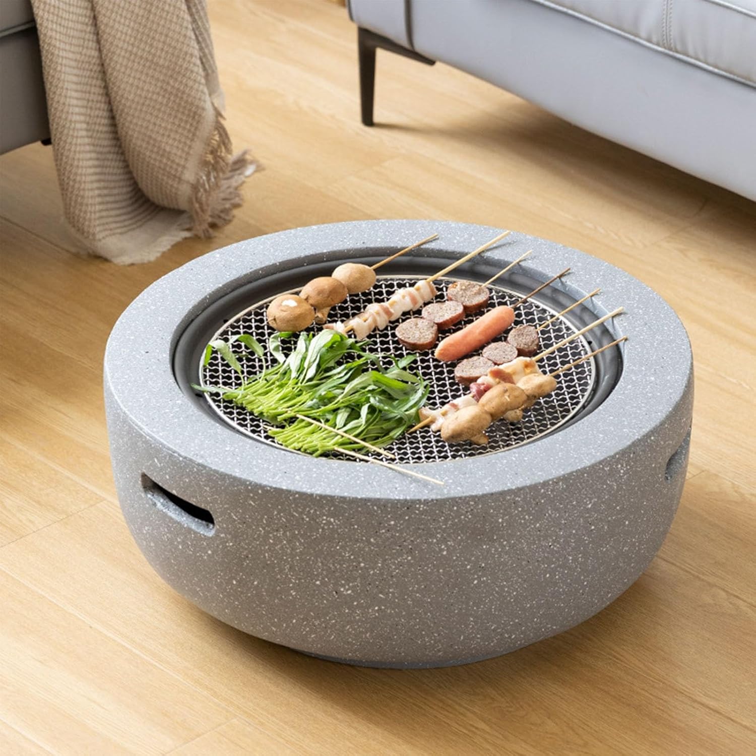 Tabletop Clay Stove, Clay Charcoal Stove Portable Grill, 18/24in Outdoor Fire Pit Table, Barbecue and Charcoal Stove, Gray(Small)