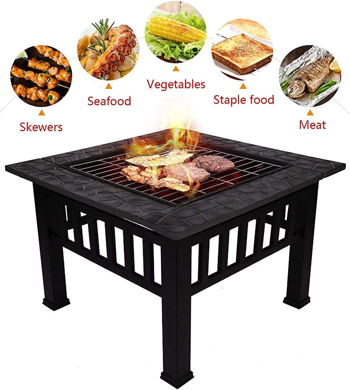 Fire Pits Outdoor Wood Burning Outdoor Fire Pits, Metal Square Firepit Patio Stove BBQ Grill Fire Pit Bowl