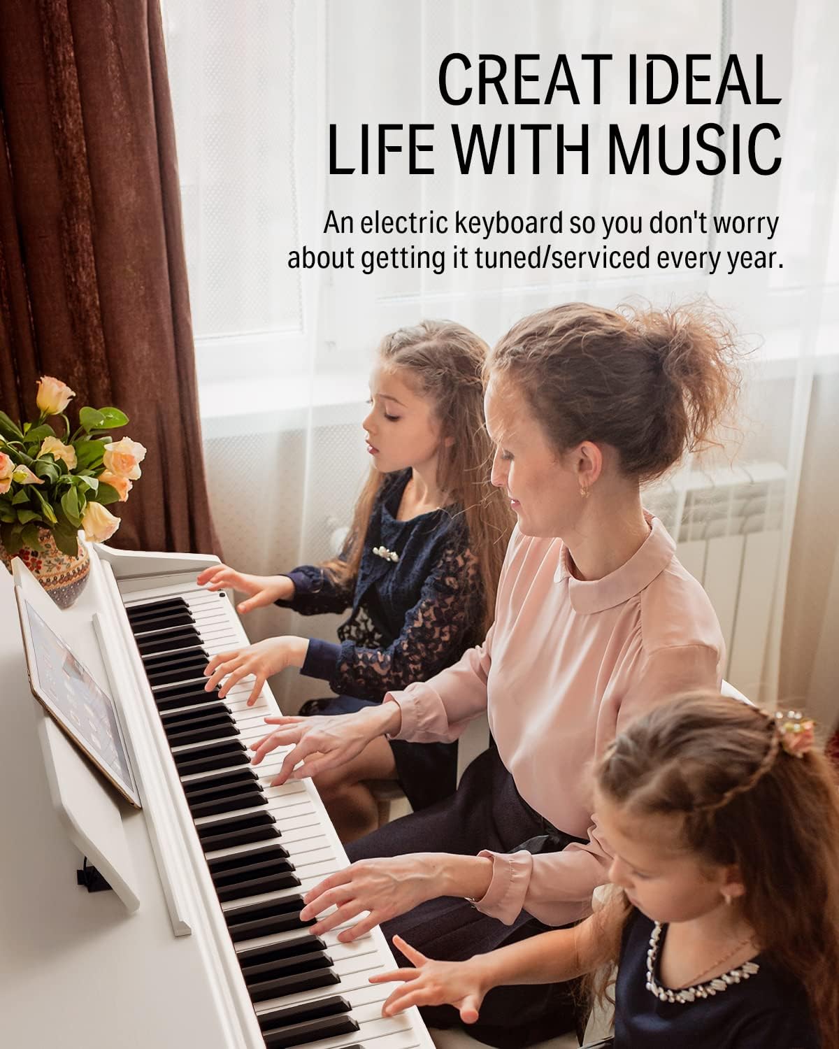 Donner DDP-100 88-Key Weighted Action Digital Piano with White Adjustable Piano Bench