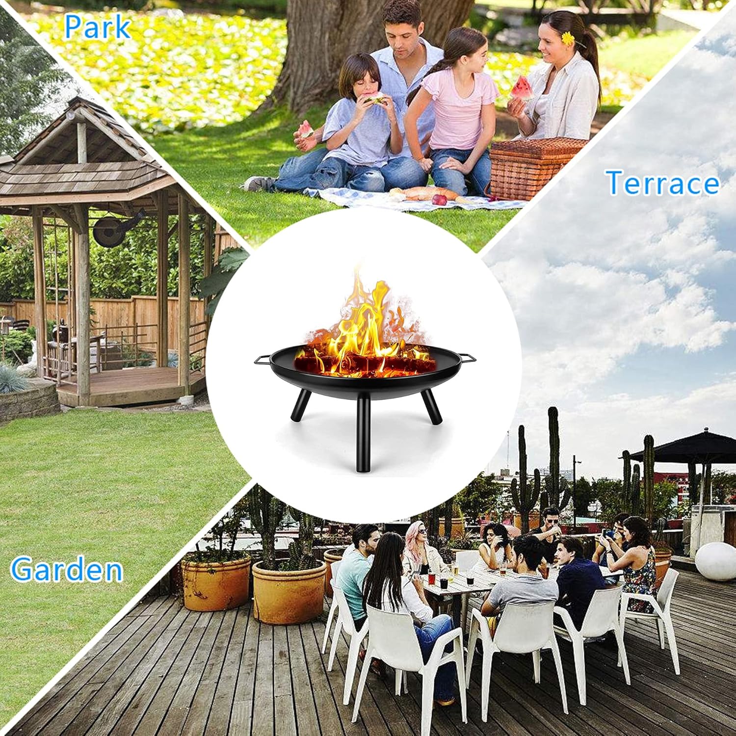 Multifunctional Fire Pit, Round Metal Heating Brazier, Wood & Charcoal Burning Fire Pit, Outdoor Bonfire Pit, for Patio, Camping, Bonfire, Picnic