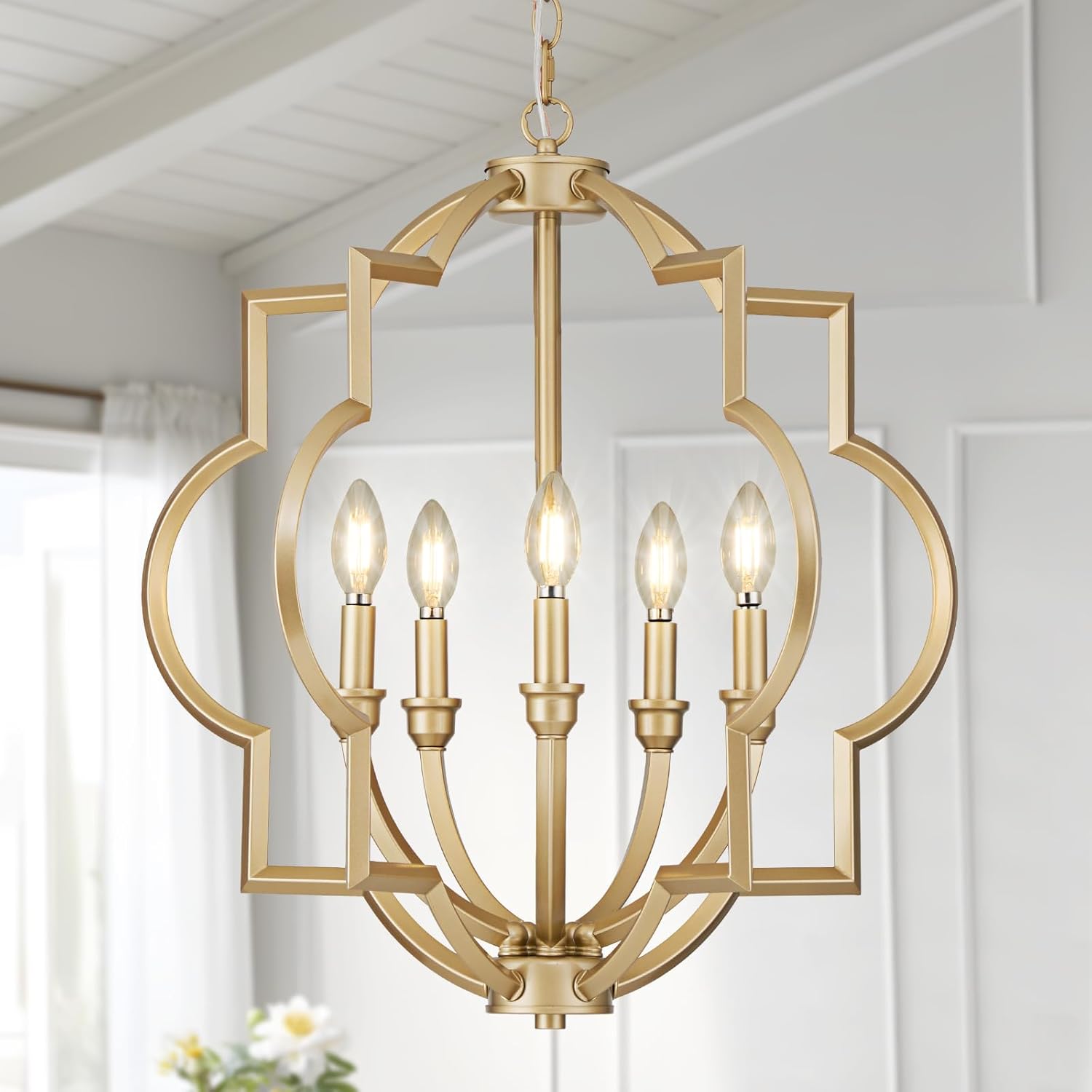 5-Light Gold Farmhouse Pendant Hanging Light Fixtures, 22
