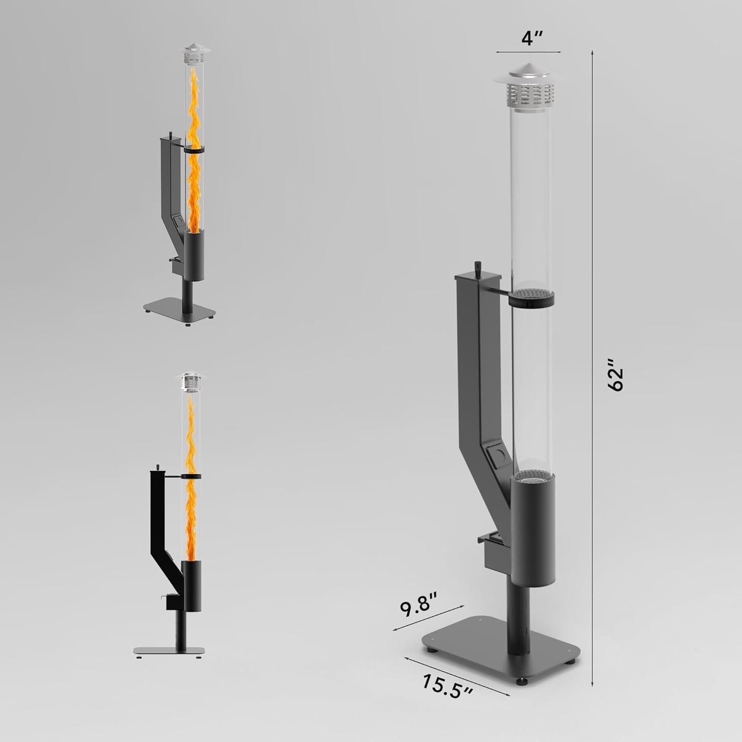 Smokeless Outdoor Pellet Fire Pit – Spiral Swirling Flame Column with Glass Tube, Creates Cozy Patio & Garden Ambience, Great for Backyard & Camping