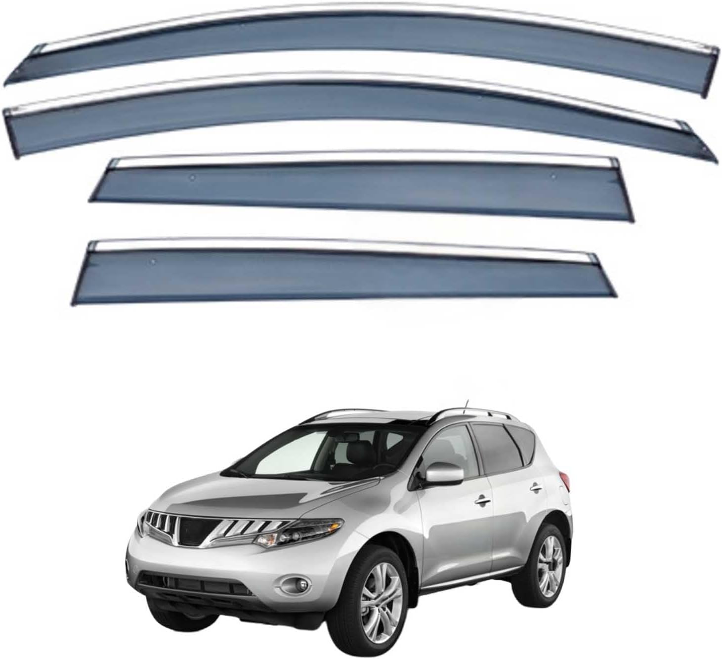 Window Deflectors for Nissan Murano MK2-Z51 2008-2014, Sun Rain Guard Window Visors Vent Shades with Bright Stripes Car Accessories