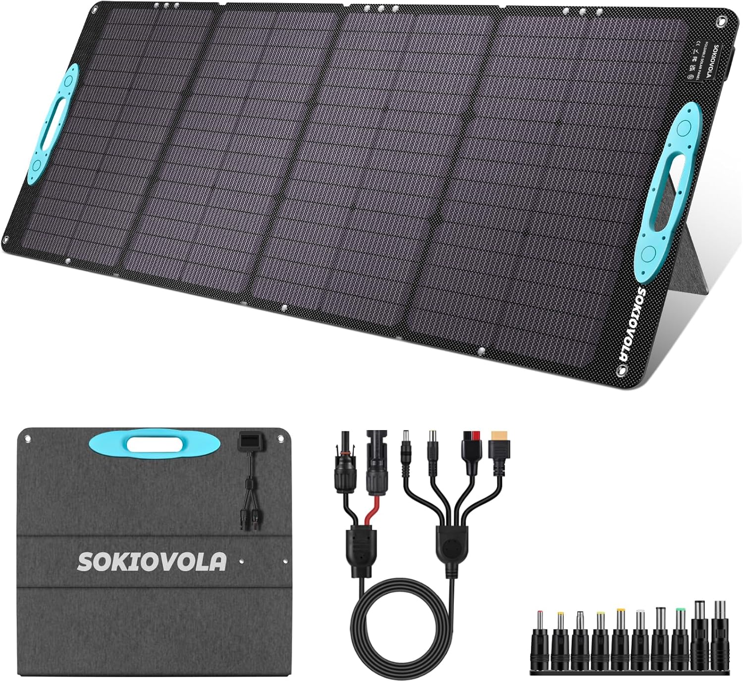 160W 18V Portable Solar Panels for Power Station,25% High Conversion Efficiency ETFE Foldable Solar Panel Charger with Adjustable Kickstand Solar Panel for Camping Outdoor RV Trailer Car