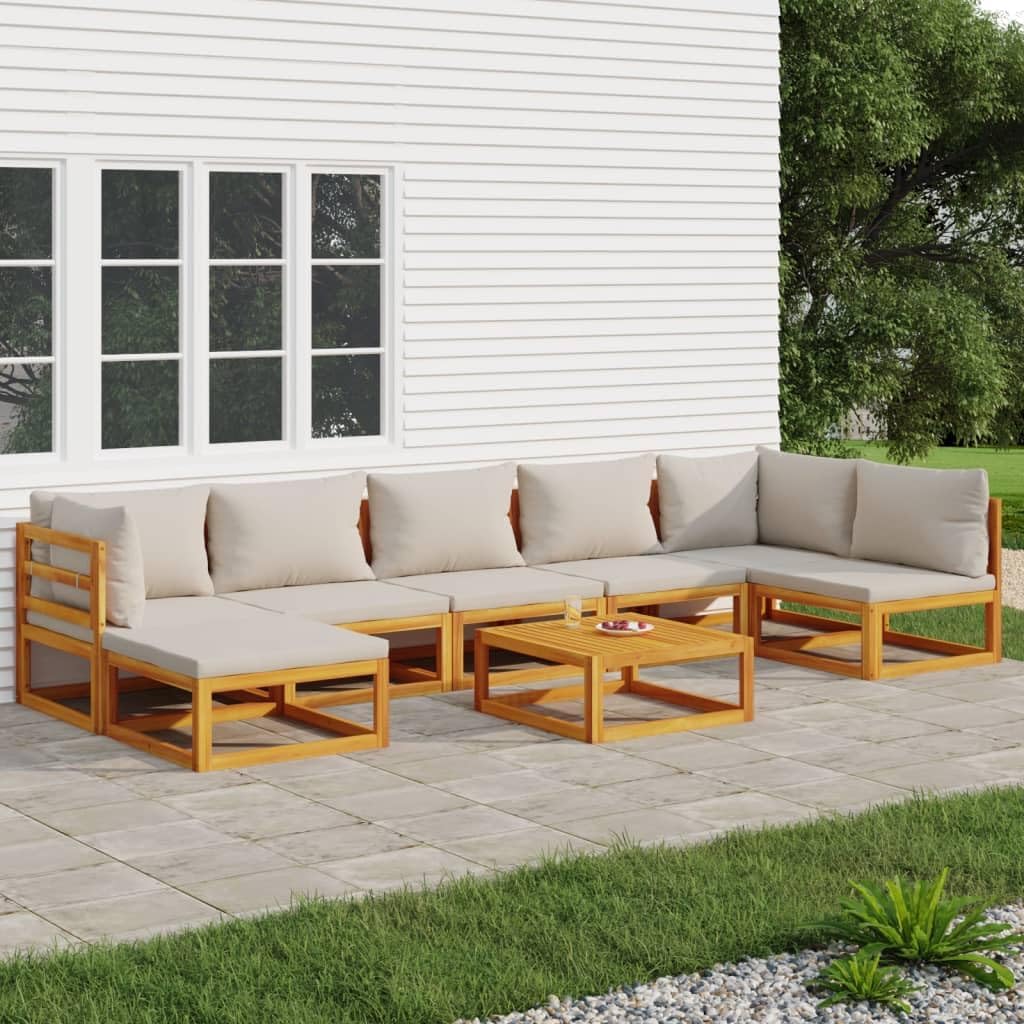 8 Piece Patio Lounge Set with Light Gray Cushions Solid Wood Garden Furniture