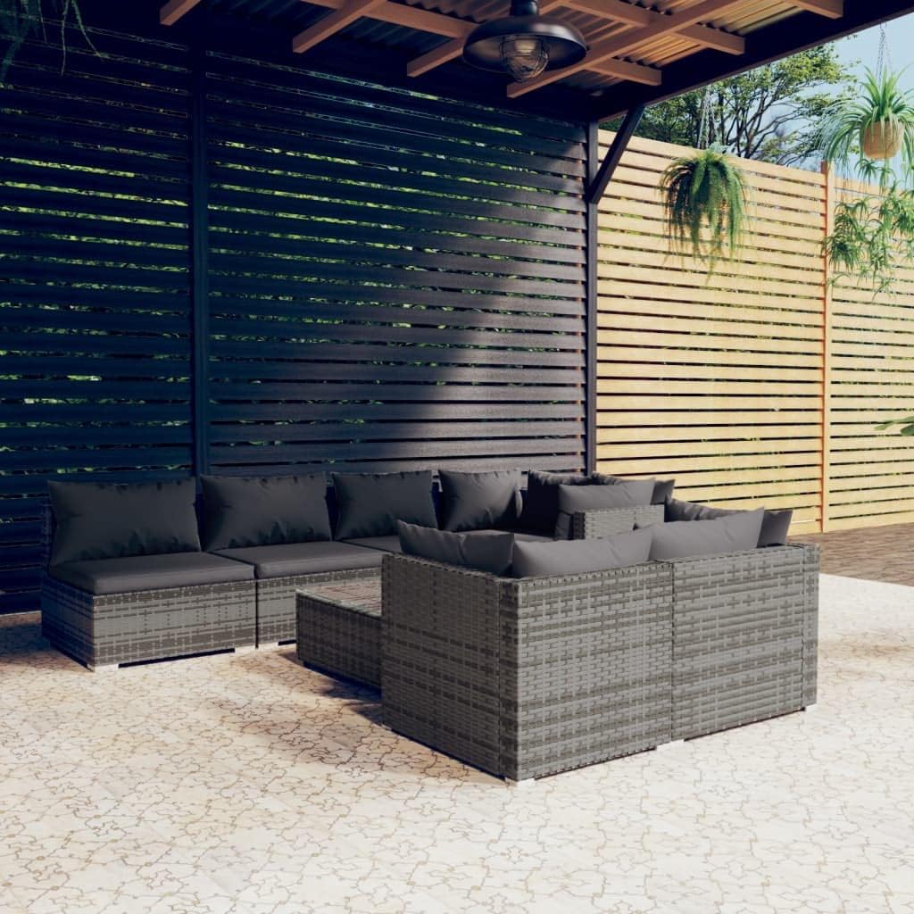 8 Piece Patio Lounge Set with Cushions Gray Poly Rattan Garden Furniture