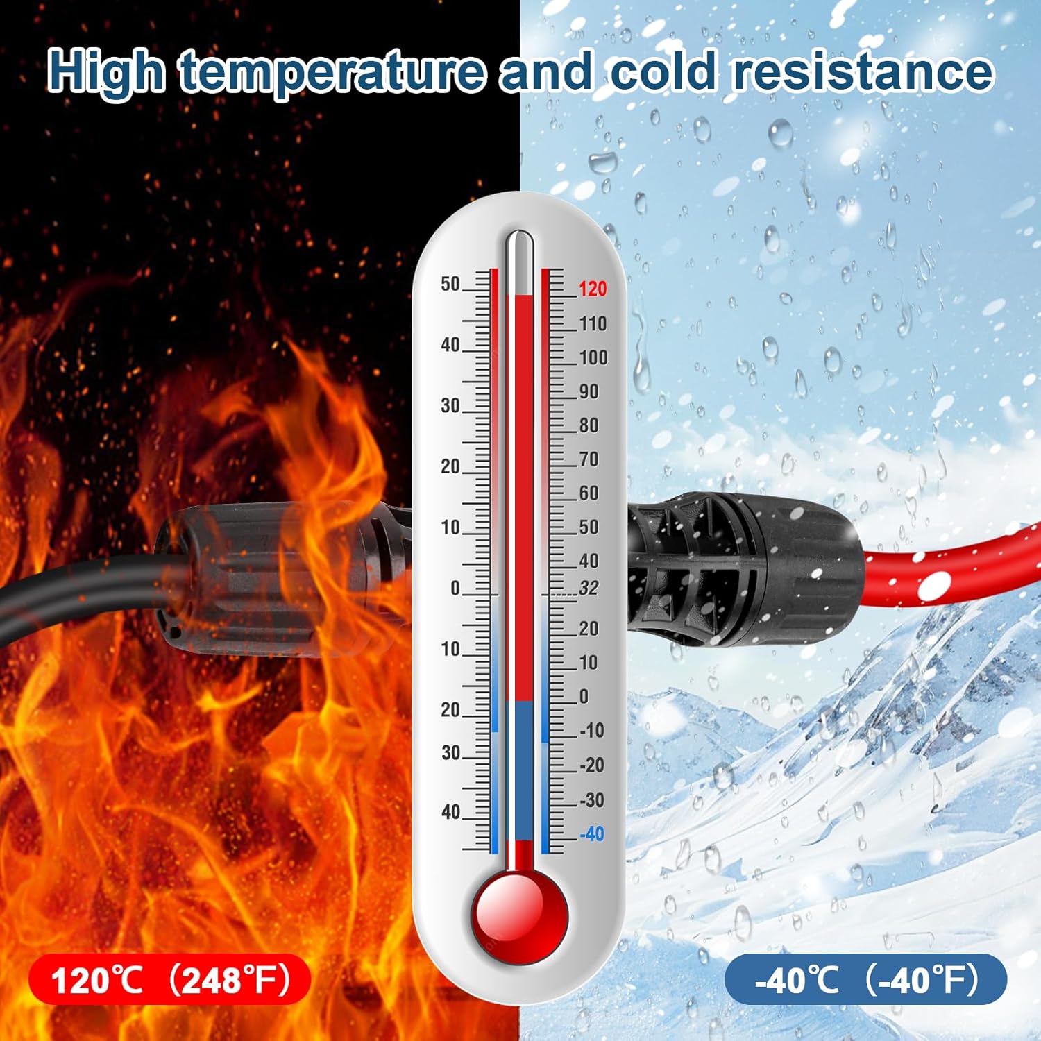 35 FEET 8AWG Solar Panel Extension Cable,8 Gauge Extension Cord, Solar Panel Wire with Extra Fair of Female and Male Quick Connectors Solar Adapter for RV, Off-Grid Systems (35FT Red + 35FT Black)