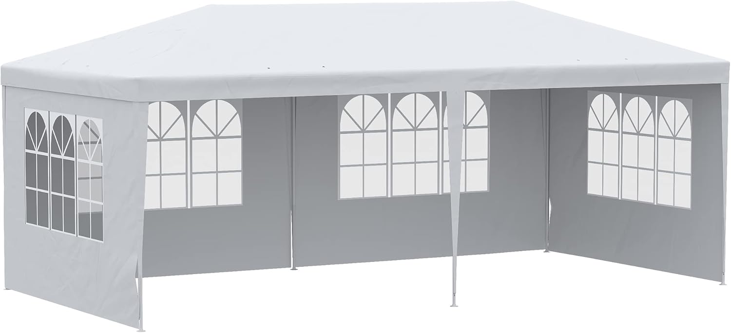 Outsunny 10' x 20' Large Party Tent, Outdoor Event Shelter, Gazebo Canopy with 4 Removable Window Sidewalls for Weddings, White