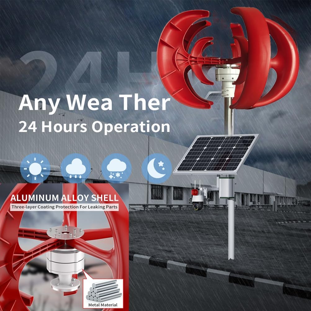 12V-220V Small Maglev Three Phase AC Vertical Wind Turbine,10000W Noiseless Vertical Wind Turbine Generator Kit for Home Or Camping (with Controller)