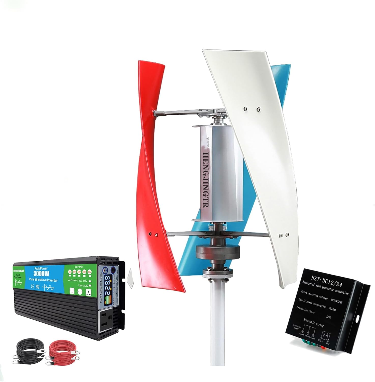 3000W-4500W Vertical Wind Turbines Generator Kit, Home 12V 24V 48V 3 Blades Wind Turbines Motor Kit with Controller for Home Hybrids Streetlight,White