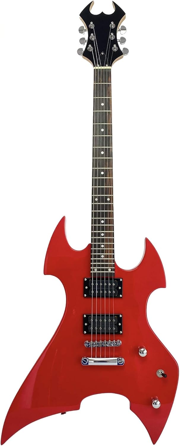 Full Size Right Handed Heavy Metal Style Electric 6 String Guitar, Solid Wood Body and Bolt on Neck, Cable and Allen Wrench, Color: Deep Red