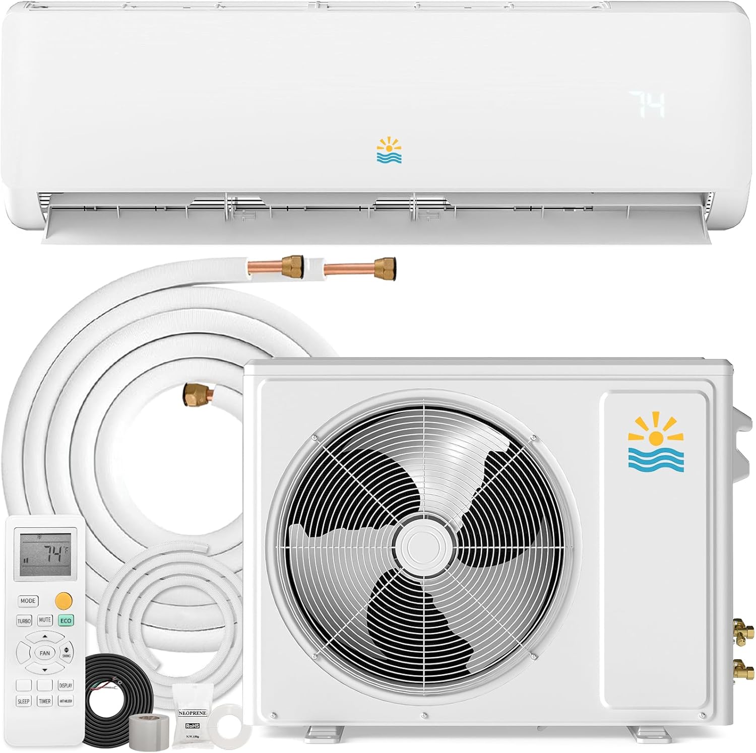 Mini Split Ac/Heating System - 18000 BTU Wall Mounted Mini Split Air Conditioner with Heat Pump, 19 SEER2 230V Energy Efficient Ductless Ac Unit Up to 1250 Sq (18000BTU, 19 SEER2)