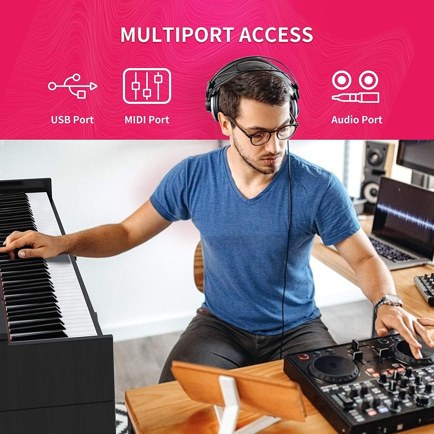 Setting 88-Key Weighted Digital Piano, Electric Upright Piano with 3-Pedal Unit Board, LCD Screen, Multi-Functional Full Size Keyboard and Power Adapter(Black(with Bench)), 53.5 x 29.9 12.2 Inch