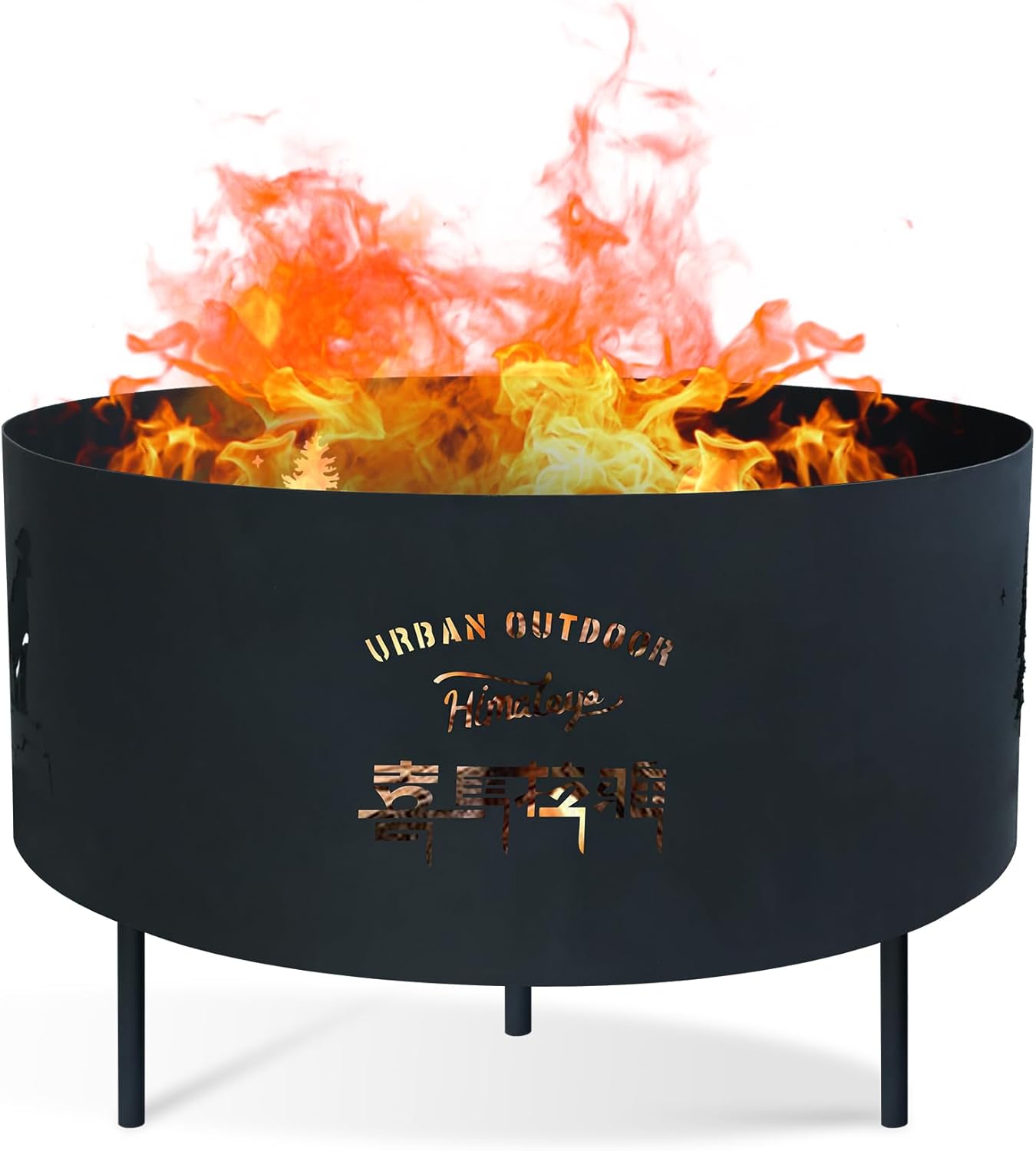 Portable Metal Fire Pit, Small Cylindrical Wood Burning Grill Fire Pits for Outside, Poker and Round Waterproof Cover, BBQ& Outdoor Fire Pit for Patio, Picnic, Party (Large)