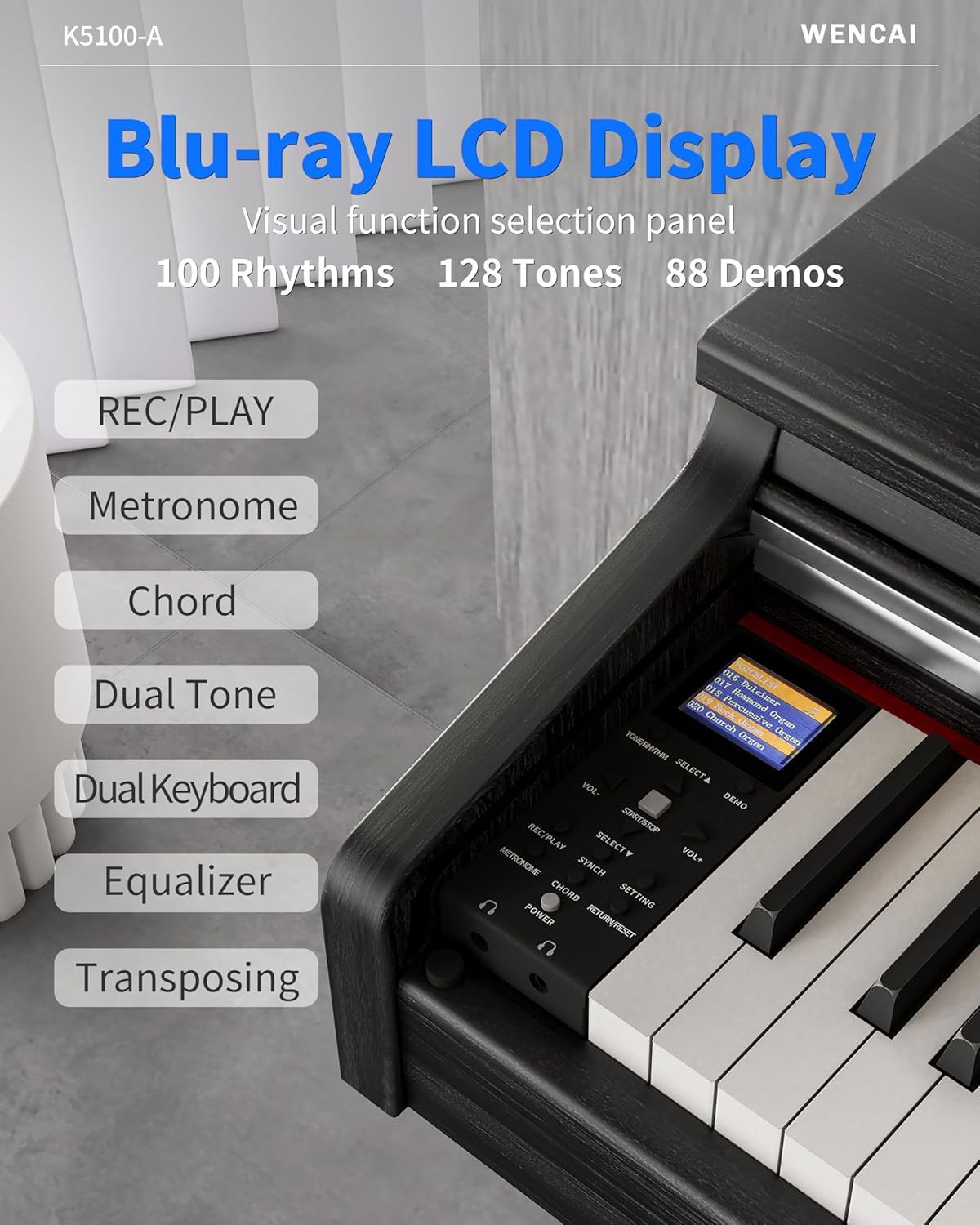 WENCAI 88 Keys Digital Piano Hammer Action Weighted Keyboard Piano, Full Size Upright Electric Piano, Wooden Electronic Piano for Beginner Professional, MIDI-USB Support, 3 Pedals, Black