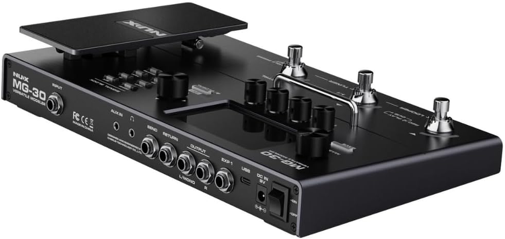 NUX MG30 Guitar Multi-Effects Pedal Guitar/Bass/Acoustic Amp Modeler Bundle w/ 2X Strukture S6P48 Woven Right Angle Patch Cables and Liquid Audio Polishing Cloth