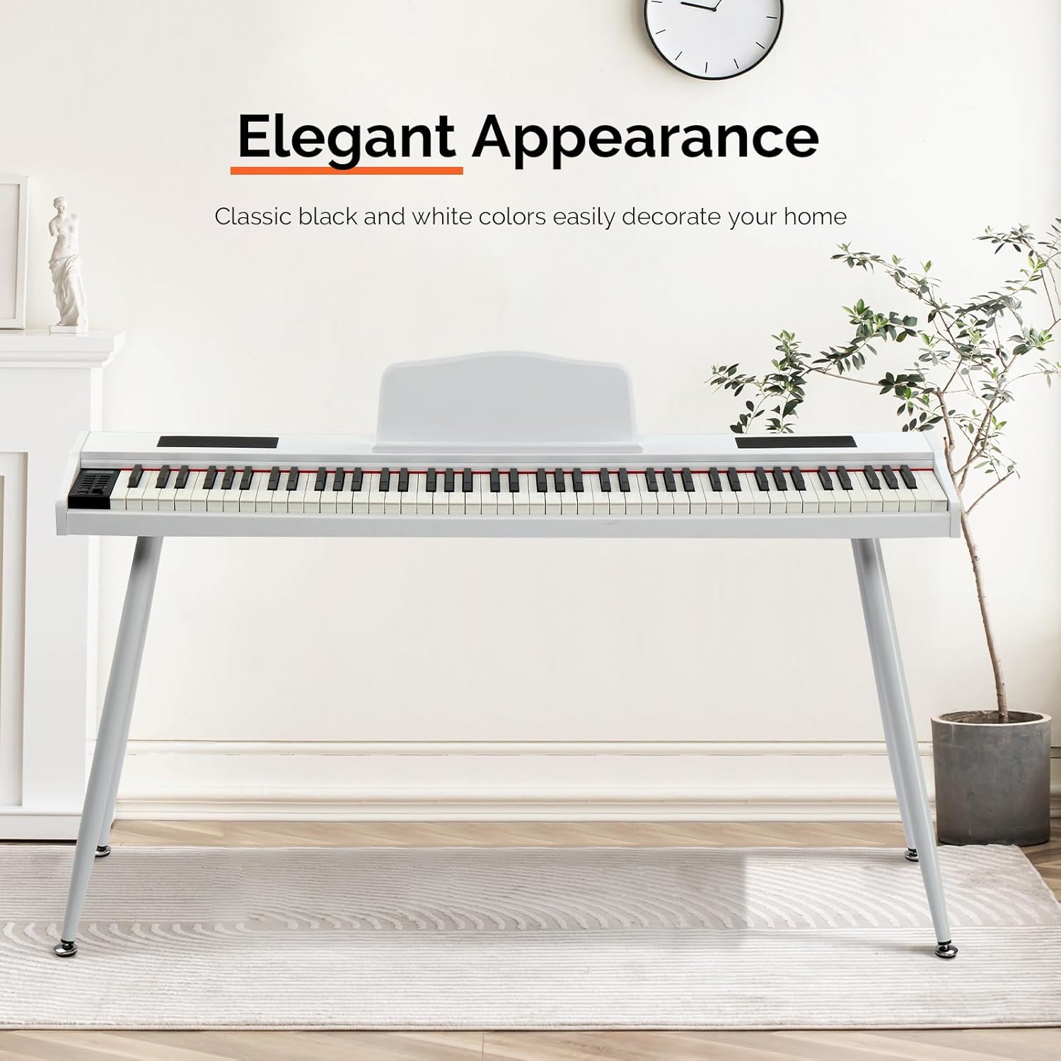 GLARRY Digital Piano Keyboard with Stand, Portable 88 keys Semi-Weighted Electric Piano with Pedal for Beginner, Bluetooth, Triple Pedals, Power Supply, 2 Speakers (White, Compact)