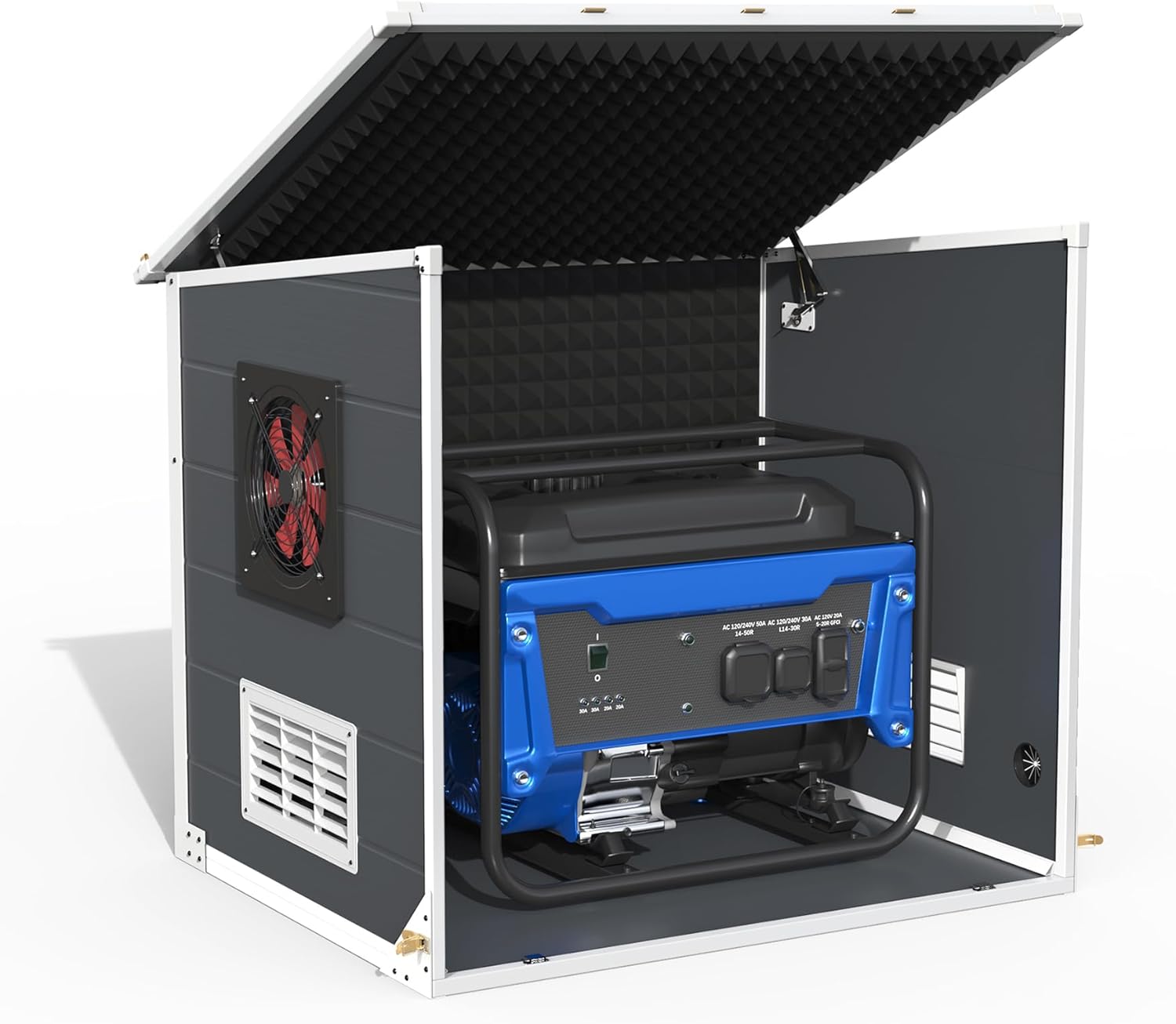 GDLF Generator Shed, Outdoor Generator Box with Cooling Fan, Weatherproof & Soundproof Insulation Quiet Box for Portable Power Source