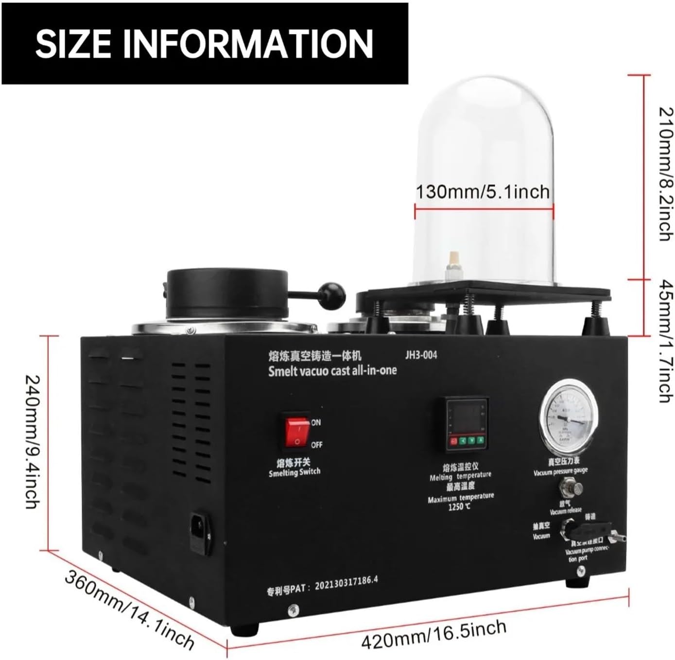 2L 3-in-1 Jewelry Casting Machine Vacuum Melting Furnace for Gold Silver Metal Smelting Refining 2kg Capacity