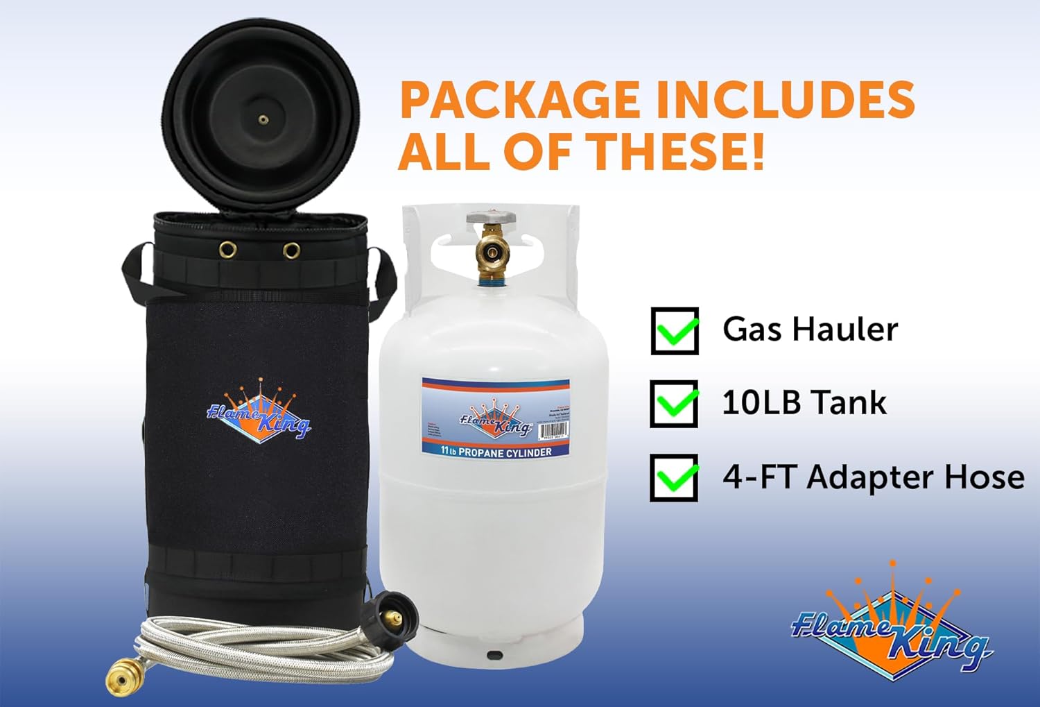 Flame King Gas Hauler Pro Kit - Insulated Protective Carry Case, 10LB Propane Tank and 5-FT Adapter Hose for Camping and Outdoor Adventures
