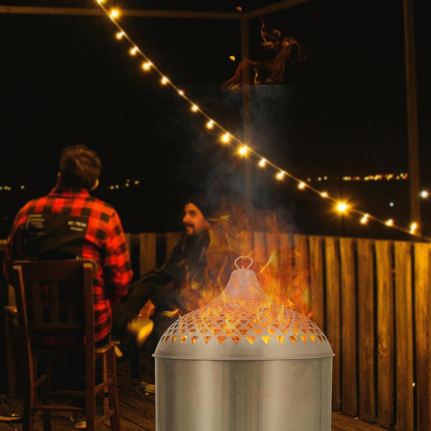 Spark Shield for Bonfire, 304 Stainless Steel Fire Pit Screen, 19.13 Inch Diameter, Silver, Decorative Lattice Design with Handle