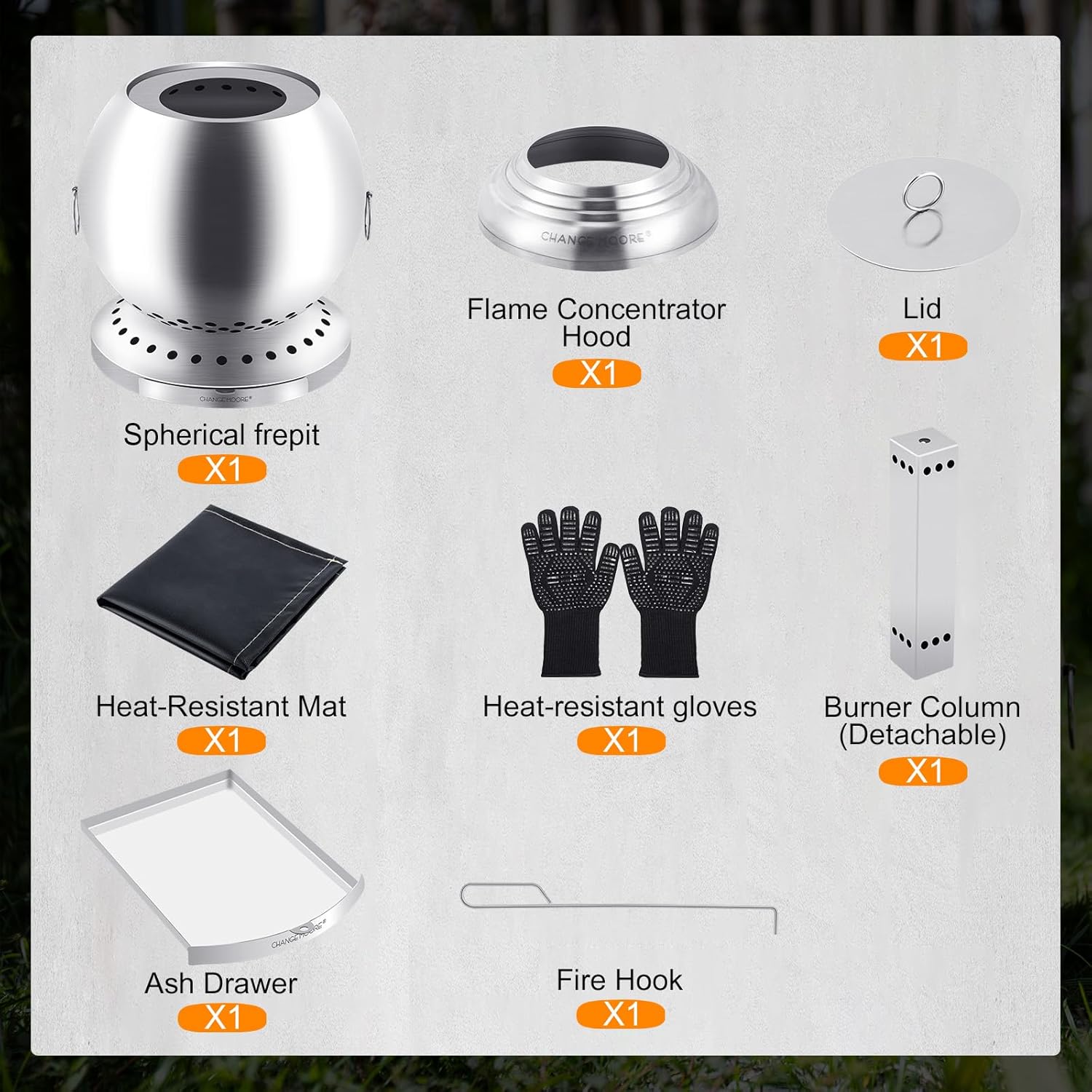 CHANGE MOORE Smokeless Fire Pit with Stand & Grill Rack - Triple Combustion Stainless Steel Fire Bowl with Wood Gasification Tech, 360° Airflow, 150% Efficiency for Portable Camping with Gloves