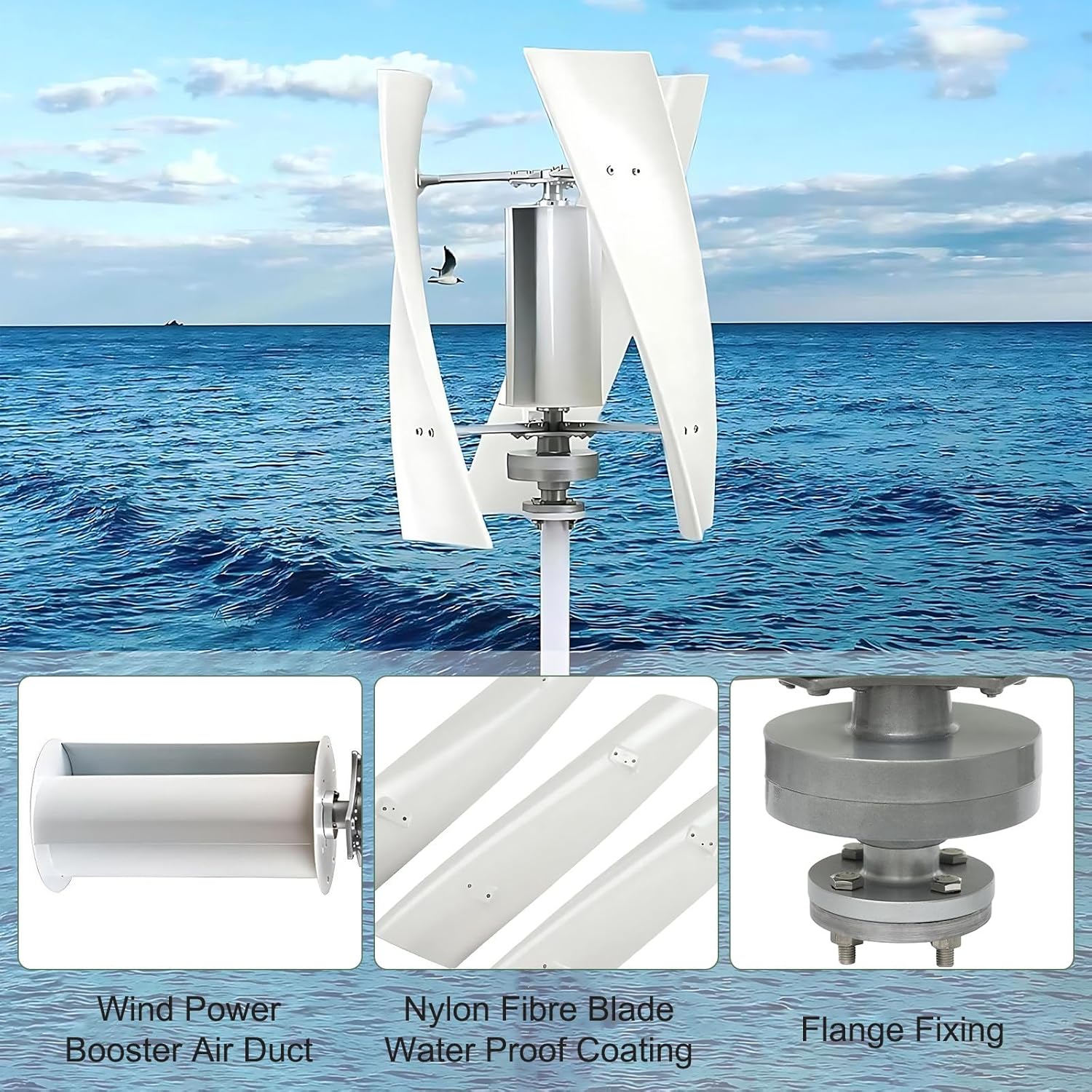 Maglev Vertical Wind Turbine Generator, 100/200/300W Low Noise Helical Blades Windmill Kit with Charge Controller for Boats and Cabins 300W