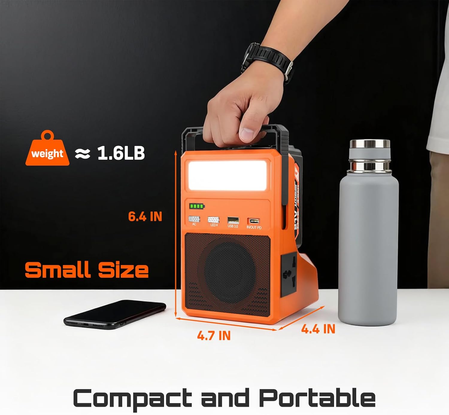 300W Power Inverter with Bluetooth Speaker, Battery Inverter for Makita 18V Battery with 21V 4.0Ah Battery Included, 110V AC Outlet, 1 × USB 3.0 Port, 32W PD Type-C, LED Light for Camping & Emergency