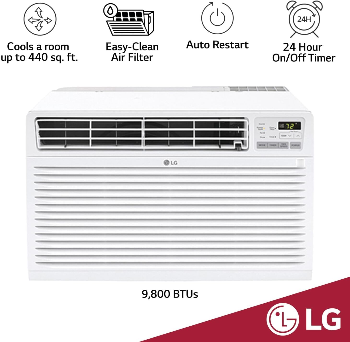 LG 10,000 BTU Through the Wall Air Conditioner, 115V, Cools up to 440 Sq. Ft. for Bedroom, Living Room, Apartment, with Remote, 3 Cool & Fan Speeds, Wall AC Unit, White
