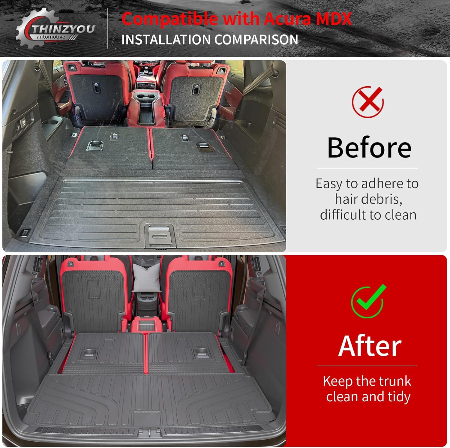 Cargo Mat Compatible with 2022-2025 2026 Acura MDX (NOT for Type S) Cargo Liner Trunk Liner Trunk Mat Kick Mat Back Seat Cover 2024 MDX Accessories (2nd&3rd Row Backrest Mats+Trunk Mat)