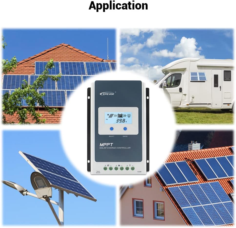 EPEVER 40A Solar Charge Controller MPPT 12V / 24V Auto Max.PV 100V Input Negative Ground Solar Panel Charge Regulator with MT50 Remote Meter Temperature Sensor RTS & PC Communication Cable RS485