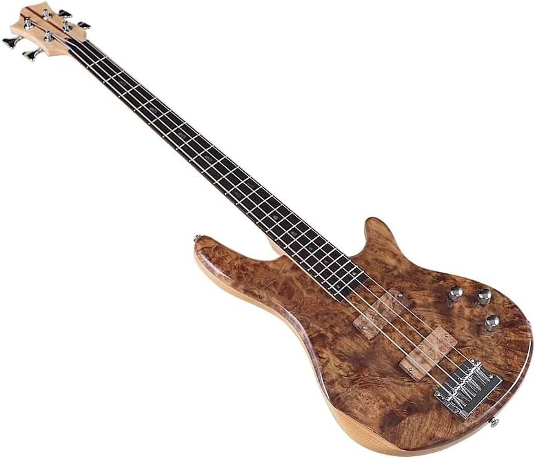 4-String Electric Bass Guitar, 43-Inch Full Size, Natural Finish, Tree Burl Top, Solid Ashwood Body