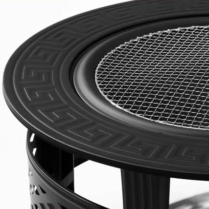 31.5 Inch Fire Pit with Grill, Wood Burning Fire Pits for Outside Garden with Lid, Fire Poker, BBQ & Outdoor Firepit & Round Metal Table for Camping, Picnic, Bonfire, Patio, Picnic, Party