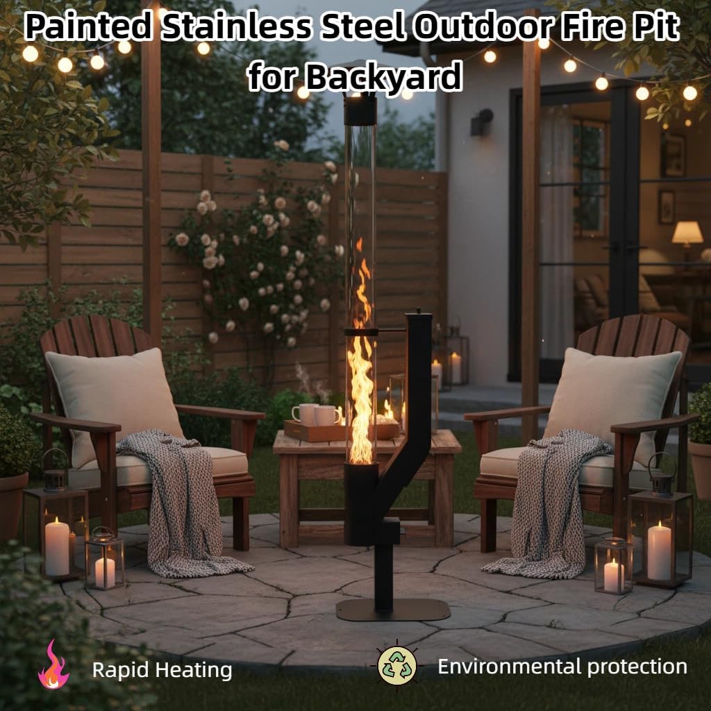 Wood Pellet Patio Heater for Outdoor, 70 Inch Pellet Fire Pit with Rain Cap, 2-Hour Burn Time, Outdoor Pellet Heater for Backyard, Deck, Camping, Matte Black