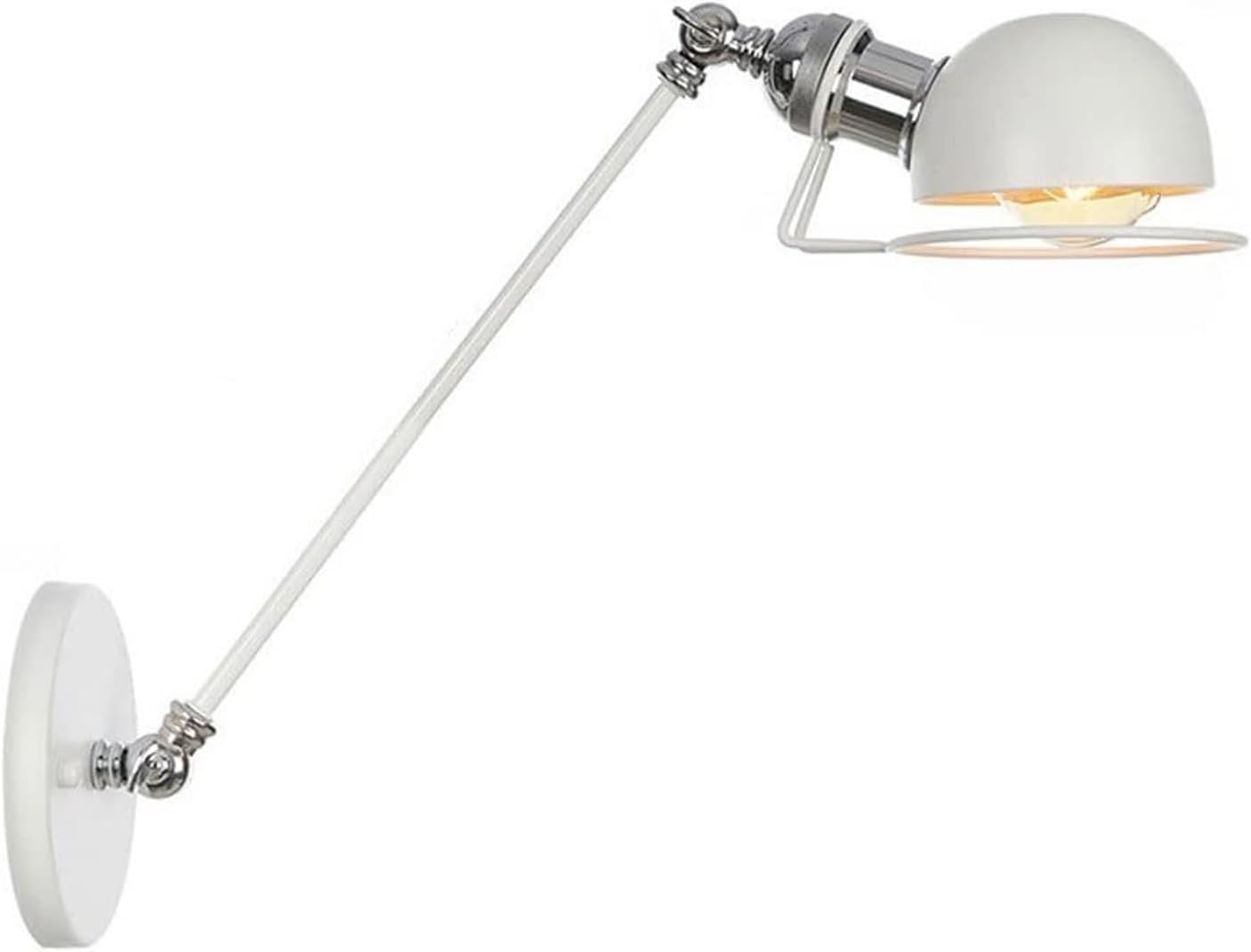 White Swing Arm Wall Sconce Lighting Fixture Retro Indoor Wall Reading Lamp E27 Hardwired Industrial Wall Light Fixture for Bedroom Living Room Hallway, Flexible Metal Sconces(30+30CM) (One Color 20C
