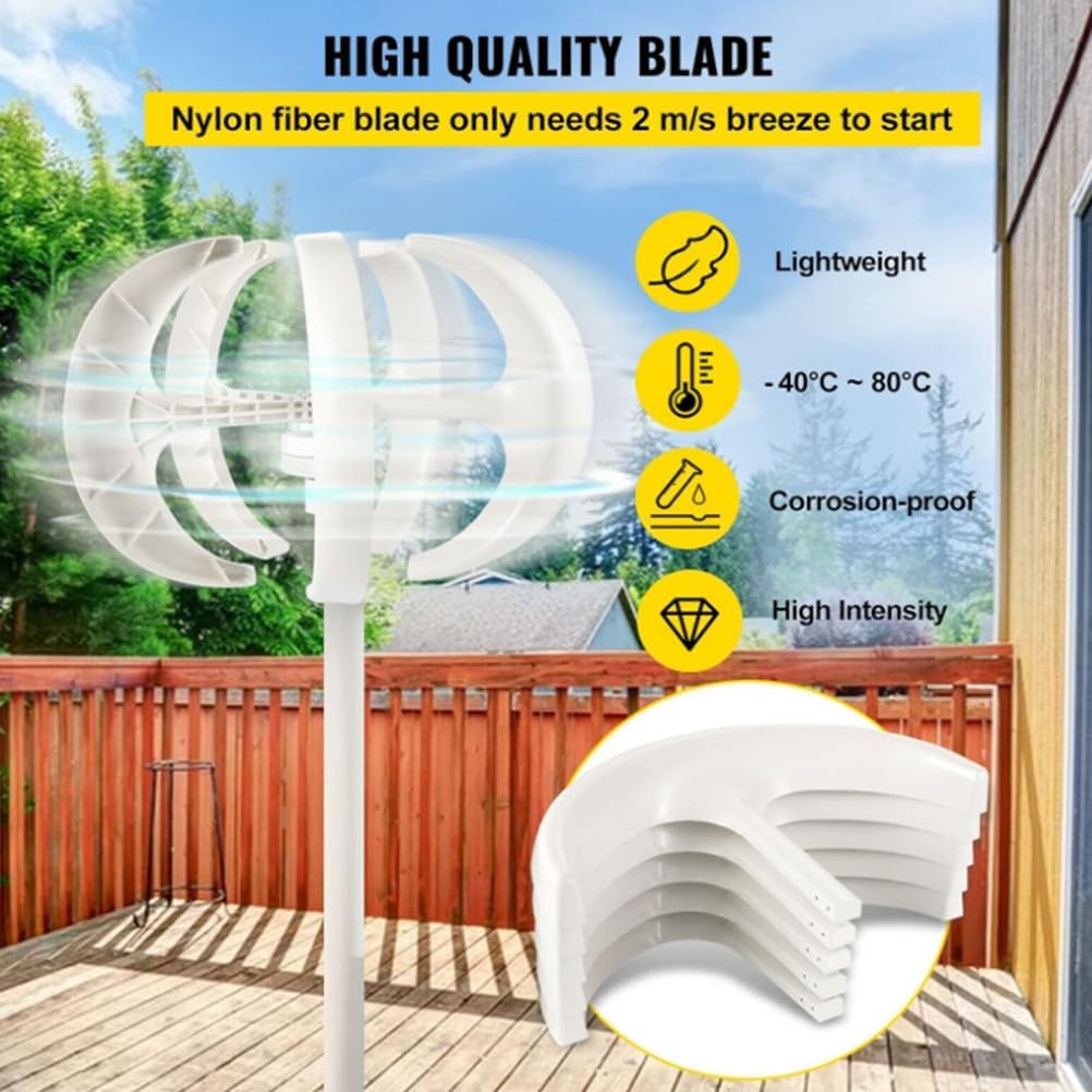 5 Blades 12V 24V 48V 220V Vertical Axis Generators 5000W Permanent Magnet Levitation Wind Power Turbine Generator with Controller for Terrace, RV, IP67 Waterproof,220V