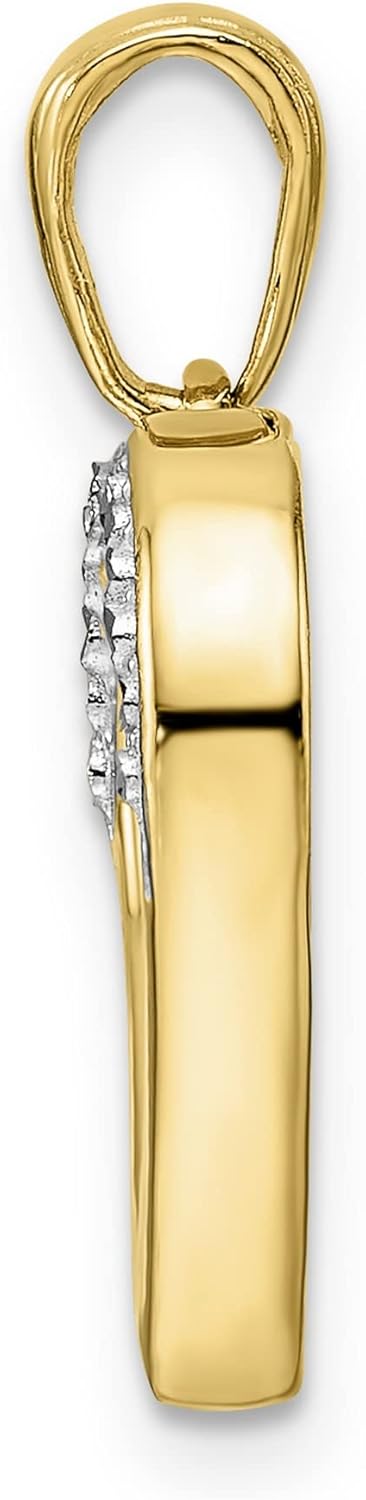 14k Yellow and Rhodium Open Heart Pendant for Women with Polished Finish, Diamond Cut Rhodium Accents, Elegant Gold Heart Charm Necklace for Daily Wear, Symbolic Romantic Jewelry Accessory