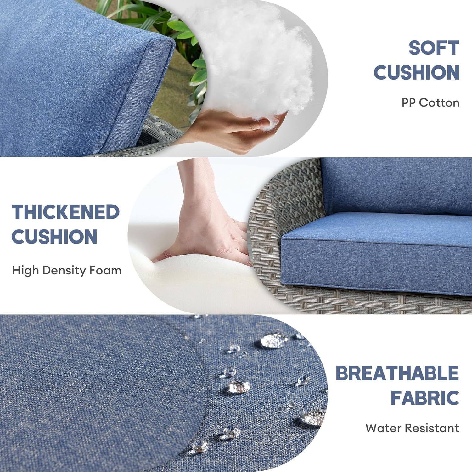 Patio Conversation Set, 10-Pieces Outdoor Sectional Sofa with 42 Inch Fire Pit Table, Rattan Sectional Sofa Set for Backyard (Denim Blue)